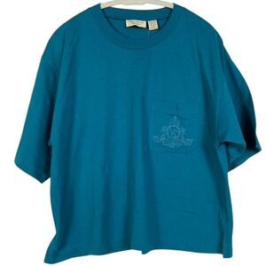 NWT VINTAGE Victoria's Secret Teal Blue Short Sleeve Pocket Sleep T-Shirt M/L 10